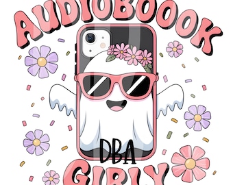 Audiobook Girly PNG | Bookish Ghost Phone Design | Hot Girls Read Audiobooks | Cutesy Reader Sublimation