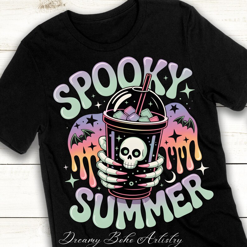 Spooky Summer PNG, Funny Sublimation Design, Hot Ghoul Summer Png, Watercolor Neon Summerween Png, Skeleton Ghost Summer
