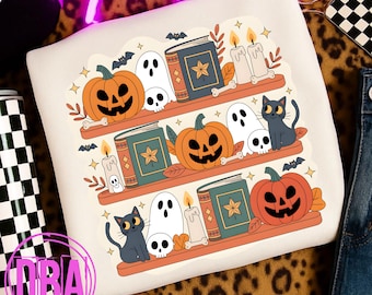 Spooky Bookshelf PNG Bundle | Bookish Halloween  Ghost Reading 6 PNG Set