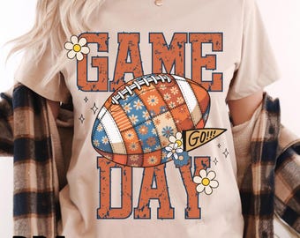 Game Day Patchwork Football PNG Set Retro Distressed Touchdown Shirt Design