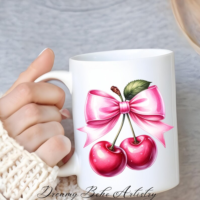 Cute Coquette Cherry PNG, Cherries Sublimation Design, Cherry Clipart, Popular Trendy Cherries with Bow Digital Download, Summer PNG