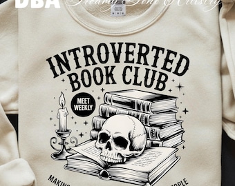Introverted Book Club Png | Antisocial Romance Reader Book Lover Design | Vintage Bookworm Sublimation Download