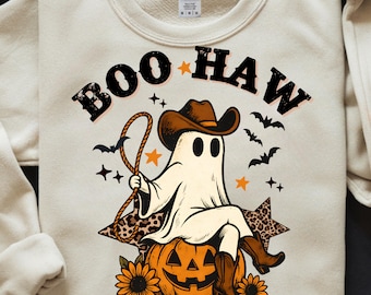 Boo Haw PNG | Cowboy Ghost Halloween Design | Western Cowgirl Ghost Sublimation | Spooky Fall Graphic