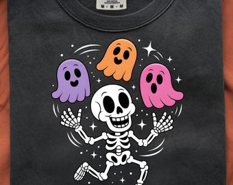 Funny Skeleton Halloween PNG Spooky Season Pumpkin Coffee Shirt Design