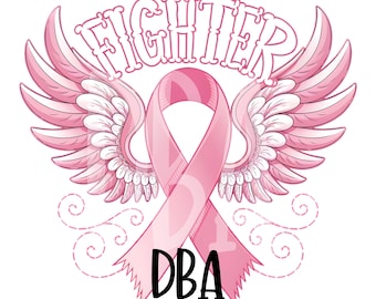 Breast Cancer Awareness Fighter Ribbon with Wings PNG | Pink Ribbon Sublimation | Digital Download