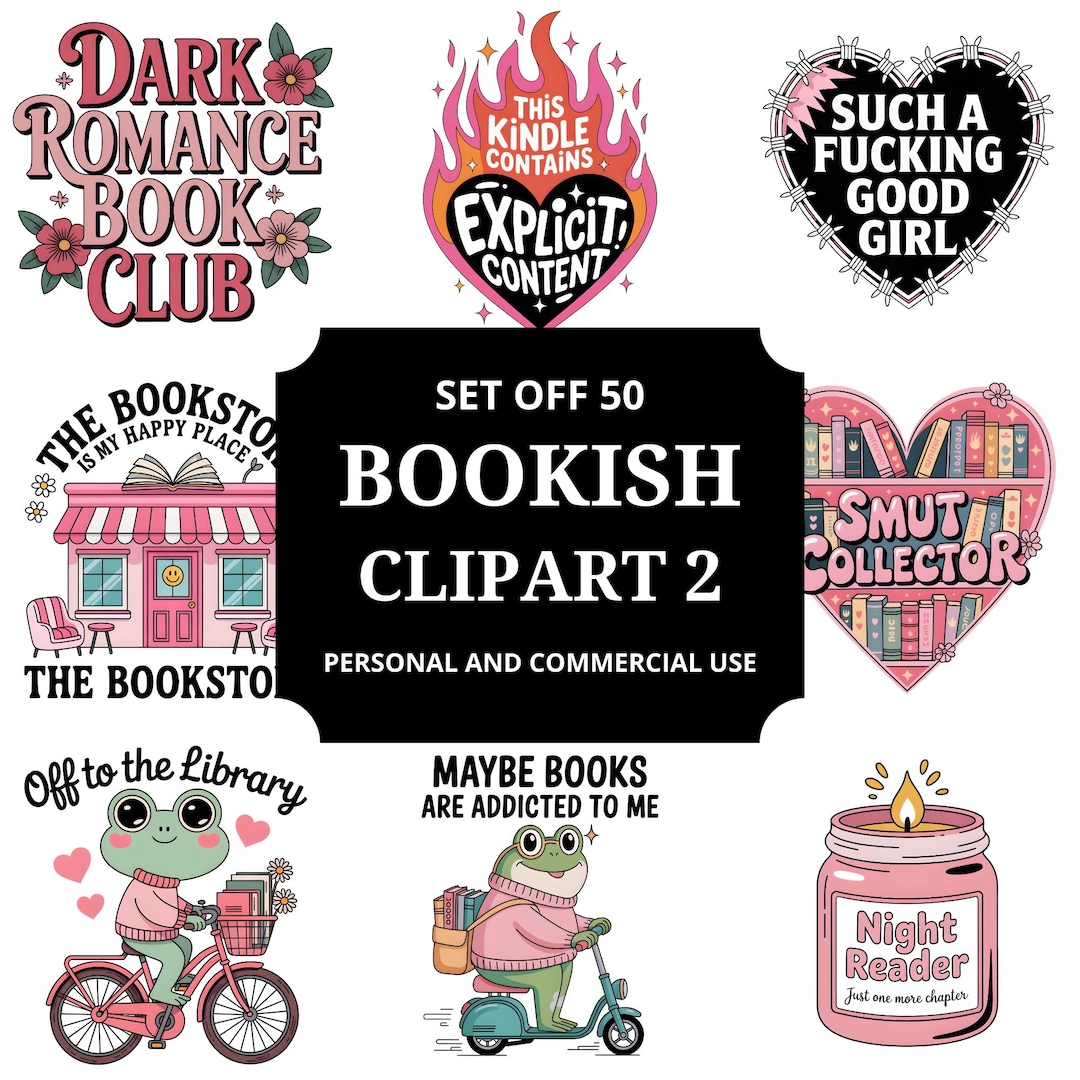 Bookish Graphiv Bookish Clipart Bundle Vol. 2 | 50 Booktok Quotes | Smut Reading ...