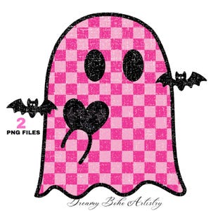Pink Checkered Ghost PNG, Retro Ghost PNG, Spooky Png, Halloween Shirt Design, Pink Halloween Girly Ghost Shirt Design, Pastel Halloween Png