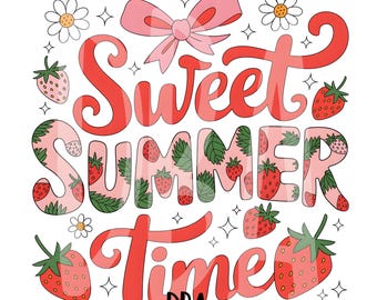 Sweet Summer Time PNG | Retro Strawberry Clipart | Digital Download