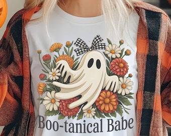 Boo-tanical Babe PNG | Halloween-Geist Blumen PNG | Gruseliges Sublimationsdesign | Digitaler Download