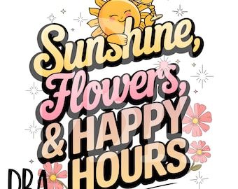Solsken, blommor och glada timmar PNG | Sötaste solskensblommor citatdesign | Retro sommar sublimering