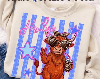 Holy Cow PNG Bundle | Funny Cow Shirt Design | Patriotic Preppy Vibes | Sleeve Print Included