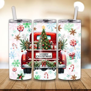 Christmas Truck Tumbler Wrap: 20 oz Skinny Sublimation Design (Digital Download PNG)