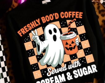 Freshly Boo’d Coffee PNG | Halloween Coffee Ghost Design | Cutesy Spooky Shirt  | Fall Sublimation