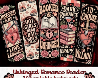 Lesezeichen-Bundle zum Thema „Düstere Romantik“ (PNG), 30 druckbare Lesezeichen, Unhinged