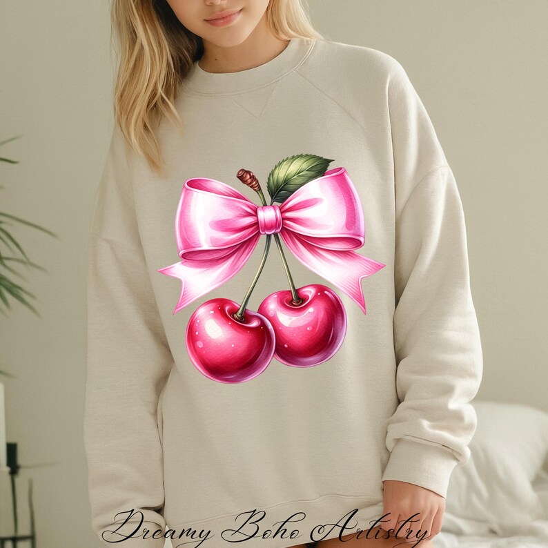 Cute Coquette Cherry PNG, Cherries Sublimation Design, Cherry Clipart, Popular Trendy Cherries with Bow Digital Download, Summer PNG