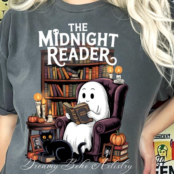 Midnight Reader Ghost PNG | Book Lover | Spooky Reading Ghost | Bookish Summerween Shirt  | Booktok Sublimation