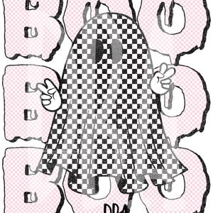 Pink Checkered Ghost PNG, Boo Retro Ghost PNG, Spooky Png, Halloween Shirt Design, Pink Halloween Girly Ghost Design, Pastel Halloween Png
