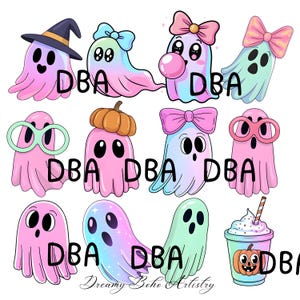 Pastel Ghosts Clipart Bundle, Preppy Ghost Blowing Bubble, Commercial Use, Clipart, Cute Illustrations, Neon, PNG, Instant Download
