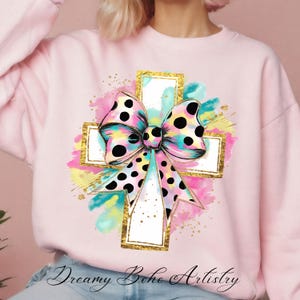 Coquette Glitter Cross PNG | Christian Bow Cross Design | Girly Faith Sublimation