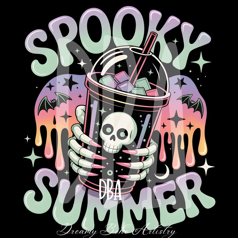Spooky Summer PNG, Funny Sublimation Design, Hot Ghoul Summer Png, Watercolor Neon Summerween Png, Skeleton Ghost Summer