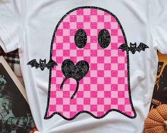 Pink Checkered Ghost PNG | Girly Halloween Ghosty Design | Cutesy Spooky PNG | Pastel  Sublimation