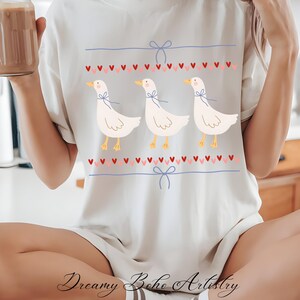 Vintage Blue Ribbon Goose Png, Retro Goose Sublimation, Trendy Cute Goose Png, Cute 1980s Groovy Aesthetic Clipart, Retro Groovy Aesthetic