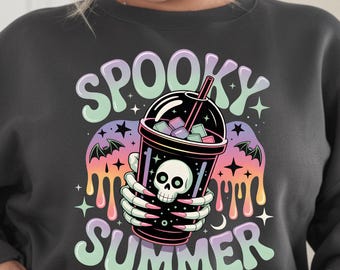 Spooky Summer PNG | Summerween Design | Hot Ghoul Summer | Watercolor Neon | Skeleton Ghost Summertime
