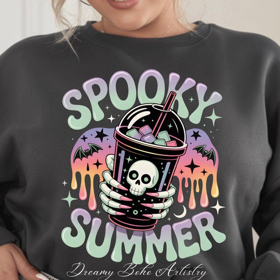Spooky Summer PNG | Summerween Design | Hot Ghoul Summer | Watercolor Neon | Skeleton Ghost Summertime