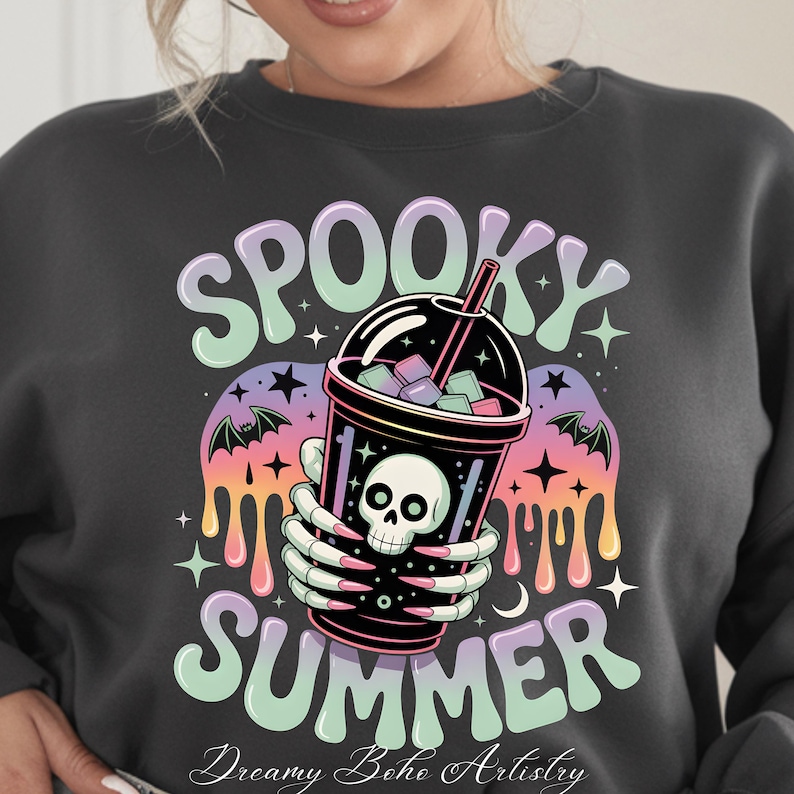 Spooky Summer PNG, Funny Sublimation Design, Hot Ghoul Summer Png, Watercolor Neon Summerween Png, Skeleton Ghost Summer