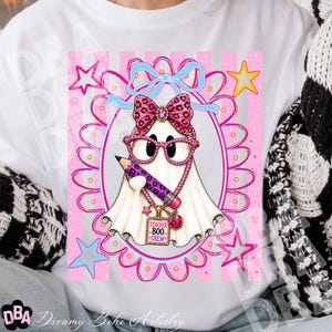 Diseño de sublimación espeluznante PNG de profesora preppy a rayas con lazo coqueto para la vuelta al cole imagen 17