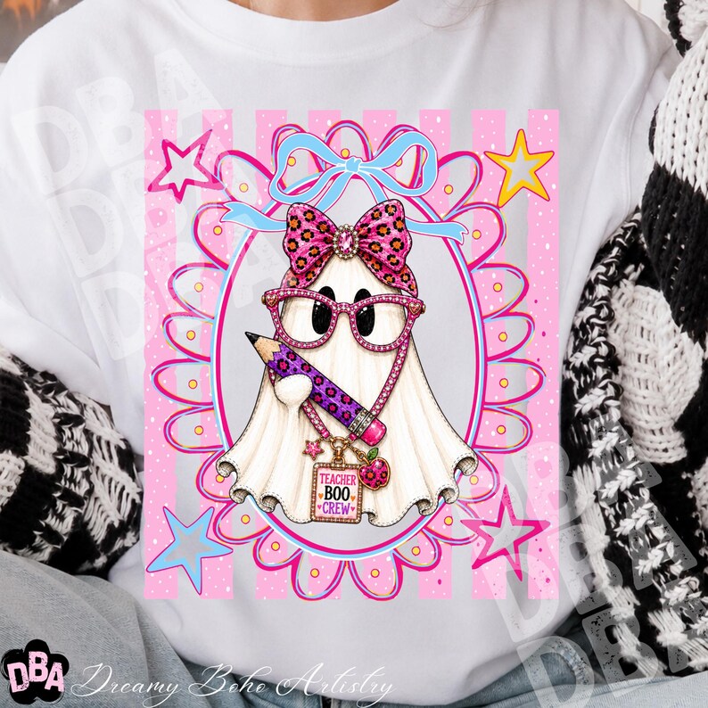 Diseño de sublimación espeluznante PNG de profesora preppy a rayas con lazo coqueto para la vuelta al cole imagen 17