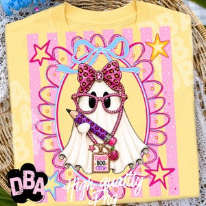 Diseño de sublimación espeluznante PNG de profesora preppy a rayas con lazo coqueto para la vuelta al cole imagen 8