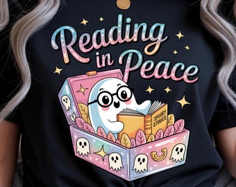 PNG de leitura em paz | Desenho fofo de fantasma lendo | Clipart moderno para amantes de livros