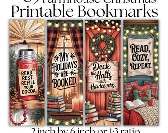 Farmhouse Christmas Bookmarks PNG Bundle | Cozy Winter Bookish Printable | DIY Reader Digital Download
