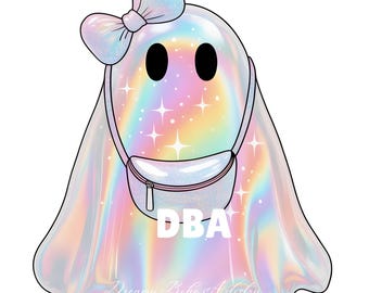 Fantasma Pastel PNG | Laço Coquette Halloween | Iridescente Fofo e Assustador | Sublimação Feminina de Halloween