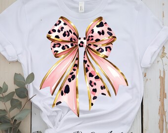 Leopard Print Bow PNG | Gold Pink Coquette Clipart  | Digital Download