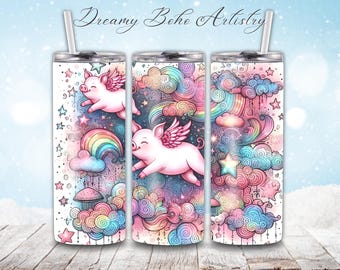 Flying Pig Tumbler Wrap: Floral Boho Sublimation Design (PNG Digital Download)