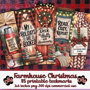 Farmhouse Christmas Bookmarks PNG Bundle | Cozy Winter Bookish Printable | DIY Reader Digital Download