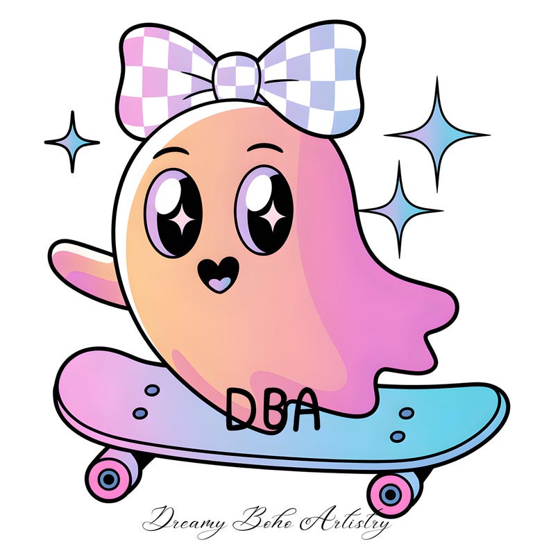 Pastel Ghosts Clipart Bundle, Preppy Ghost Blowing Bubble, Commercial Use, Clipart, Cute Illustrations, Neon, PNG, Instant Download