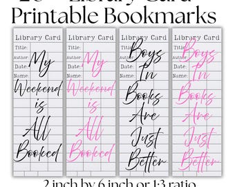 20 Retro Library Card Bookmark PNG Bundle | Bookish Quote Printable Bookmarks | Instant Download