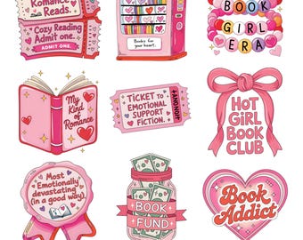 Booktok PNG Bundle | Romance Reading Stickers | Pink Book Lover Clip art | Trendy Designs