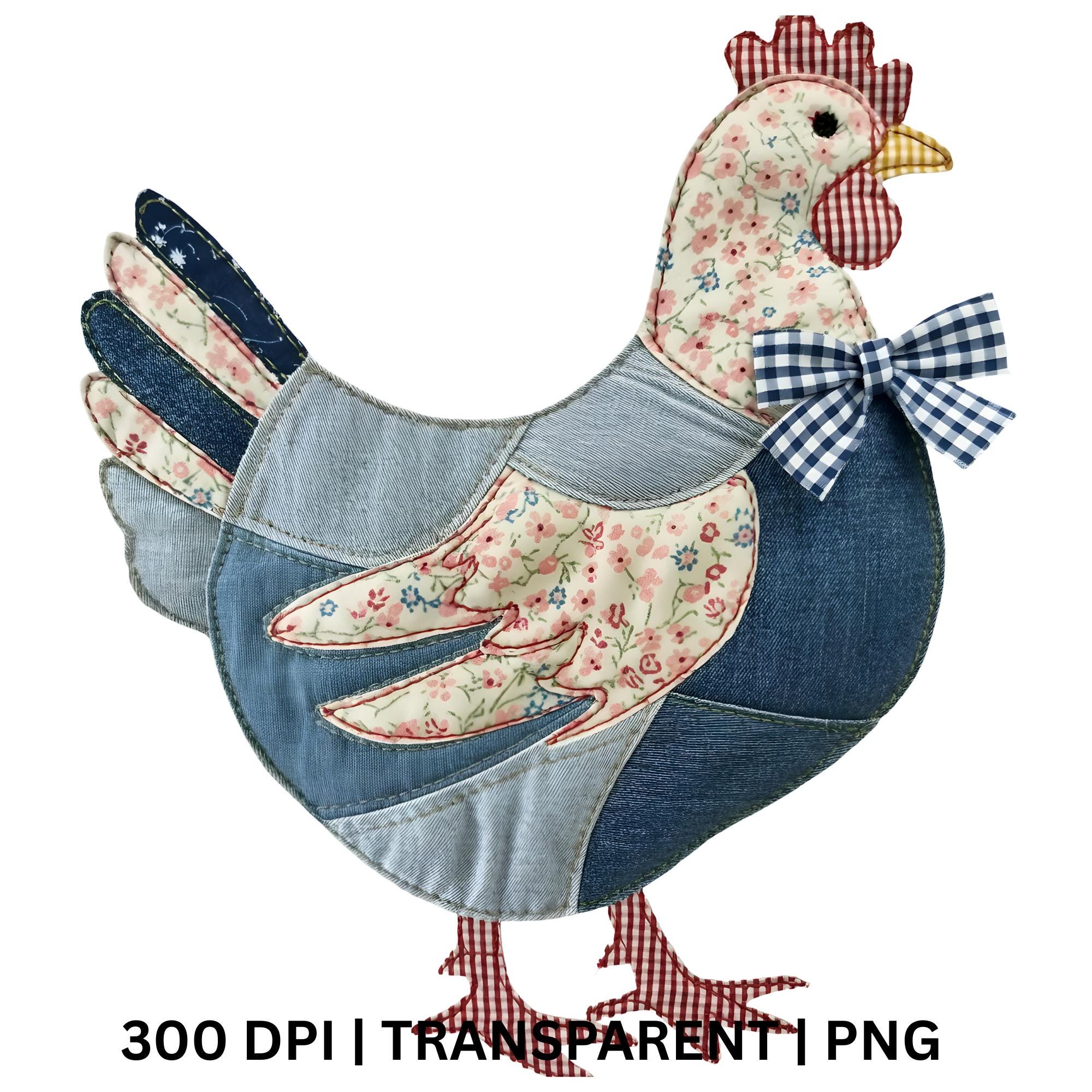 Patchwork Denim Chicken PNG | Farmhouse Hen Clipart | Grandmacore ...