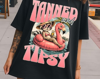 Tanned and Tipsy PNG | Funny Raccoon Meme Design | Summer Pool Party | Cutest Raccoon Graphic