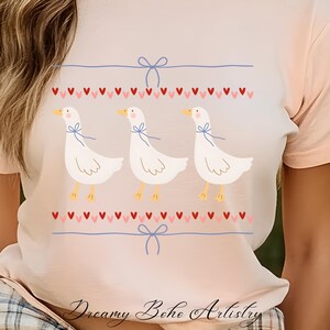 Vintage Blue Ribbon Goose Png, Retro Goose Sublimation, Trendy Cute Goose Png, Cute 1980s Groovy Aesthetic Clipart, Retro Groovy Aesthetic
