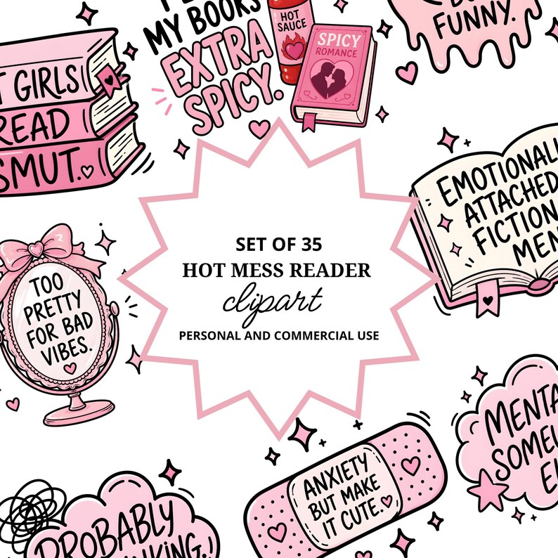 Hot Mess Reader Clipart | 35 BookTok-citat | Smutty Book Club | Spicy Book Lover bild 15
