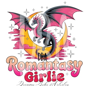 Romantasy Book Club Dragon PNG File, Cute Trendy Bookish Artsy Design for Shirts, Stickers, Bookmarks, Cups, Tote Bags and More