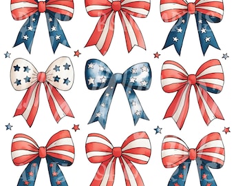 Patriotic Coquette Bow PNG Bundle | American Flag Bow Sublimation | 4th of July Girly Designs