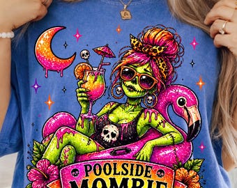 Poolside Mombie PNG | Funny Spooky Summer Design | Retro Neon Halloween Beach Vibes | Summerween Sublimation