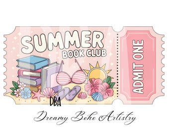 Summer Book Club Admit One Ticket PNG | Bookish Summer Reader Design | Digital Download
