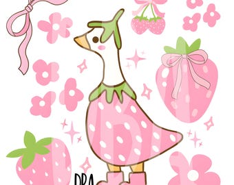 Strawberry Goose Clipart Png | Kawaii Cottagecore | Digital Download